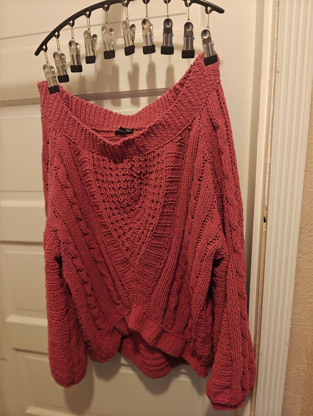 Express Sweater Womens L Pink Solid Cable Knit Boat Neck Long Sleeve Pullover